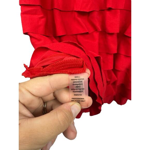 Calvin Klein Red Stretch Modest Tiered Ruffle Career Tank Dress Evening Size 12 - Picture 4 of 5